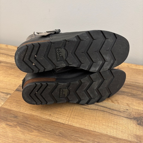 Sorel Major Moto Leather Mid Calf Biker Boots Gray Suede Black Leather Women’s - Picture 10 of 12